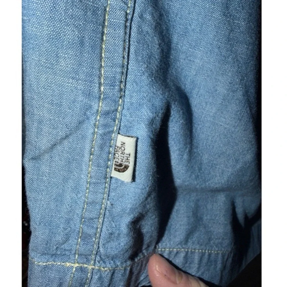 The‎ North Face Zip Up Chambray Shirt Mens Large Blue Lightweight Cotton